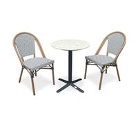 Ensemble repas de jardin en acier et plateau rond terrazzo - bleu marine