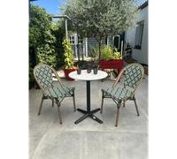 Ensemble repas de jardin 2 places en acier et plateau rond terrazzo - vert