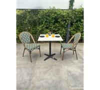 Ensemble repas de jardin en acier et plateau terrazzo - vert