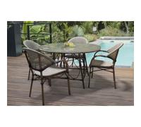 Salon de jardin dcb garden Textilène 4 personnes 5 pieces Marron