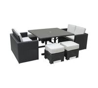 Salon de jardin encastrable OCEANE LUNCH 8 places repas en résine tressée DCB Garden noir G