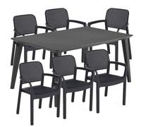 Ensemble repas de jardin rectangulaire - 1 table LIMA 160 cm graphite et 6 fauteuils SAMANNA graphite
