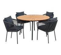 Ensemble repas de jardin table en teck + 4 fauteuils noirs avec coussins - KARRIGE - ALTOBUY Marron G