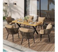 Ensemble repas d'extérieur 6 places avec dossier en PE rotin FloraGrace