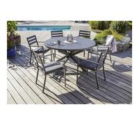 DCB Garden - Ensemble table et fauteuils de jardin Pelosa 6 pers. rallonge papillon gris anthracite