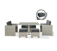 Ensemble repas encastrable 8 places en résine tressée crème + housse