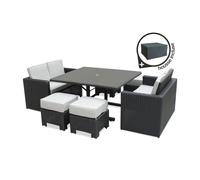 Ensemble repas encastrable 8 places en résine tresséee + housse - noir