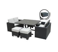 Ensemble repas encastrable 8 places en résine tresséee + housse - Noir - OCEANE