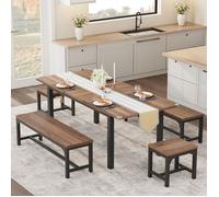 Ensemble repas extensible 5 pièces pour 6-8, table industrielle avec 2 bancs rembourrés et 2 tabourets, montage facile