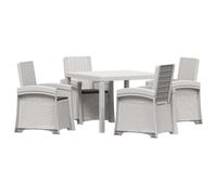 Ensemble Repas Extérieur 5 Pièces Blanc et Anthracite, Table PP et Chaises | Dossier 3 positions, résistant UV et eau, entretien facile, style tissé moderne, cadre léger, ajustements manuels