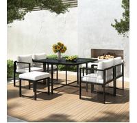 Ensemble repas extérieur 7 pièces table carrée en verre trempé 6 places FloraGrace