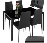 tectake Ensemble Table Salle à Manger avec 4 Chaises Design, Chaise Confortable en Cuir synthtétique, Table rectangulaire Robuste avec Plateau en Verre trempé - Noir