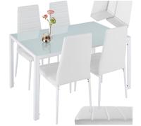 Ensemble repas intérieur - TECTAKE - Table et chaises BERLIN 4 sièges rembourrés en acier 120 cm x 70 cm x 75 cm - Blanc