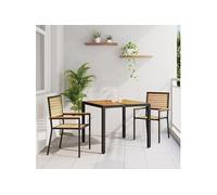Ensemble repas jardin 3 pièces poly rotin noir et acacia 3365434