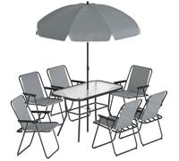 Ensemble repas jardin table verre 119x68cm avec 6 chaises pliables parasol motif ondulé gris Outsunny