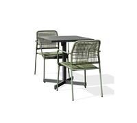 Ensemble repas LOUISE 2 places en acier fauteuils olive