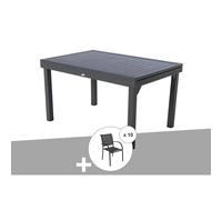 Ensemble repas rectangulaire extensible alu graphite + 10 fauteuils piazza - hes