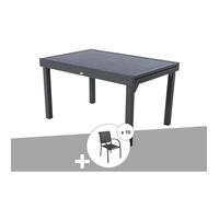 Ensemble repas rectangulaire extensible alu Graphite + 10 fauteuils Piazza - Hespéride