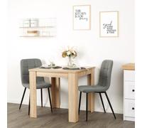 Ensemble repas table aspect chene 80x80 cm et 2 chaises grises, pieds metal noir