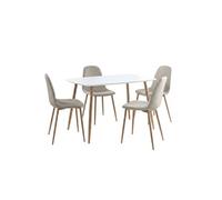 Ensemble repas table blanche + 4 chaises assises gris clair - LEONID - ALTOBUY