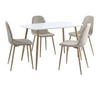 Ensemble repas table blanche + 4 chaises assises gris clair - LEONID - ALTOBUY Blanc