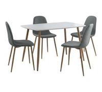 Ensemble repas table blanche + 4 chaises assises gris foncé - LEONID - ALTOBUY