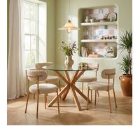 Ensemble repas table en verre HARRY + 4 chaises NOA tissu beige - Transparent