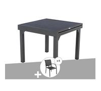 Ensemble repas table extensible alu 4/8 places Graphite + 8 fauteuils Piazza - Hespéride
