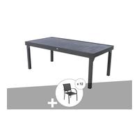 Ensemble Repas Table Extensible Rectangulaire Alu Graphite Piazza + 12 Fauteuils Piazza - Hespéride Multicolore