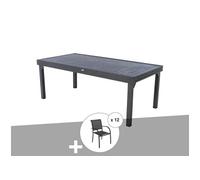 Ensemble Repas Table Extensible Rectangulaire Alu Graphite Piazza + 12 Fauteuils Piazza - Hespéride Multicolore