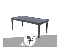 Ensemble repas table extensible rectangulaire alu Graphite Piazza + 12 fauteuils Piazza - Hespéride