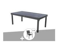 Ensemble repas table extensible rectangulaire alu Graphite Piazza + 12 fauteuils Piazza - Hespéride gris G