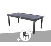 Ensemble Repas Table Extensible Rectangulaire Alu Graphite Piazza + 12 Fauteuils Piazza - Hespéride Multicolore