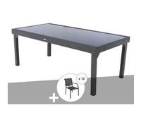 Hespéride Ensemble repas Piazza – Table extensible rectangulaire en verre + 12 fauteuils – Multicolore