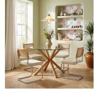 Ensemble repas table HARRY + 4 chaises ELLA velours côtelé beige - Transparent