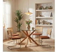 Ensemble repas table HARRY + 4 chaises ELLA velours côtelé terracotta - Transparent