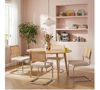 Ensemble repas table ORACLE + 4 chaises ELLA velours côtelé écru - Bois