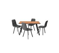 Ensemble repas table rectangulaire aspect bois + 4 chaises gris foncé - NAZAR -