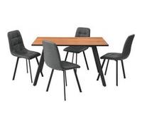 Ensemble repas table rectangulaire aspect bois + 4 chaises gris foncé - NAZAR - ALTOBUY