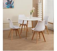 Ensemble repas table ronde + 4 chaises blanc et naturel - SCANDI