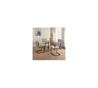 Ensemble repas table ronde naturel + 4 chaises velours gris - SCANDI