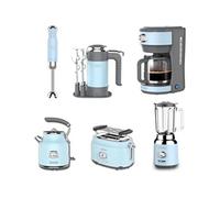 ENSEMBLE RETRO - Batteur à main - Mixeur plongeant + Blender + Bouilloire + Grille-pain 2 fentes + Cafetière - Bleu