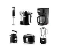 - Retro - Batteur à main - Mixeur plongeant + Blender + Bouilloire + Grille-pain 2 fentes + Cafetière - Noir