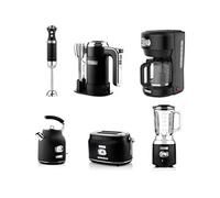 ENSEMBLE RETRO - Batteur à main - Mixeur plongeant + Blender + Bouilloire + Grille-pain 2 fentes + Cafetière - Noir