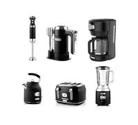 ENSEMBLE RETRO - Batteur à main - Mixeur plongeant + Blender + Bouilloire + Grille-pain 4 fentes + Cafetière - Noir