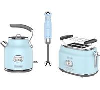 Ensemble Retro - Grille Pain 2 Fentes - Bouilloire 1.7 L - Mixeur Plongeant - Bleu