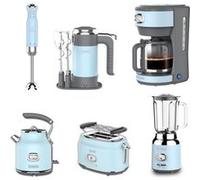 ENSEMBLE RETRO - Batteur à main - Mixeur plongeant + Blender + Bouilloire + Grille-pain 2 fentes + Cafetière - Bleu