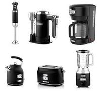 - Retro - Batteur à main - Mixeur plongeant + Blender + Bouilloire + Grille-pain 2 fentes + Cafetière - Noir