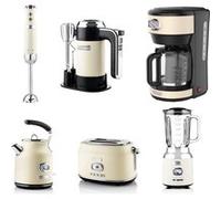 ENSEMBLE RETRO - Batteur à main - Mixeur plongeant + Blender + Bouilloire + Grille-pain 2 fentes + Cafetière - Blanc