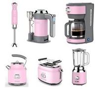 ENSEMBLE RETRO - Batteur à main - Mixeur plongeant + Blender + Bouilloire + Grille-pain 2 fentes + Cafetière - Rose